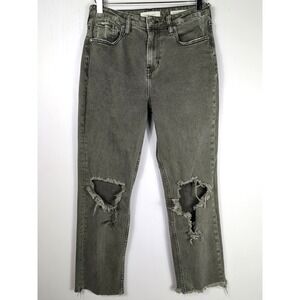 Cleo + Wolf Women's 27 Gray High Rise Straight Jeans – Distressed Ripped Ankle